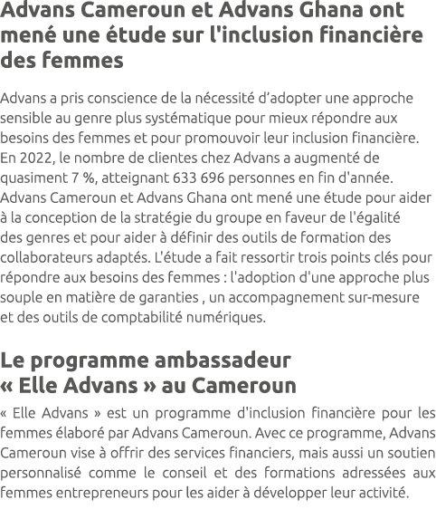 Advans Cameroun et Advans Ghana ont men une  tude sur l'inclusion financi re des femmes Advans a pris conscience de ...
