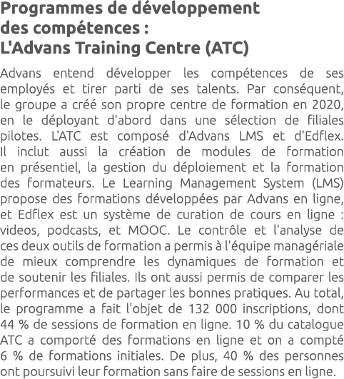 Programmes de d veloppement des comp tences : L'Advans Training Centre (ATC) Advans entend d velopper les comp tences...