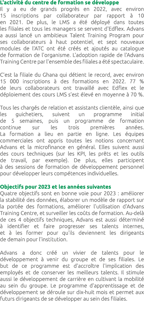 L'activit du centre de formation se d veloppe Il y a eu de grands progr s en 2022, avec environ 15 inscriptions par ...